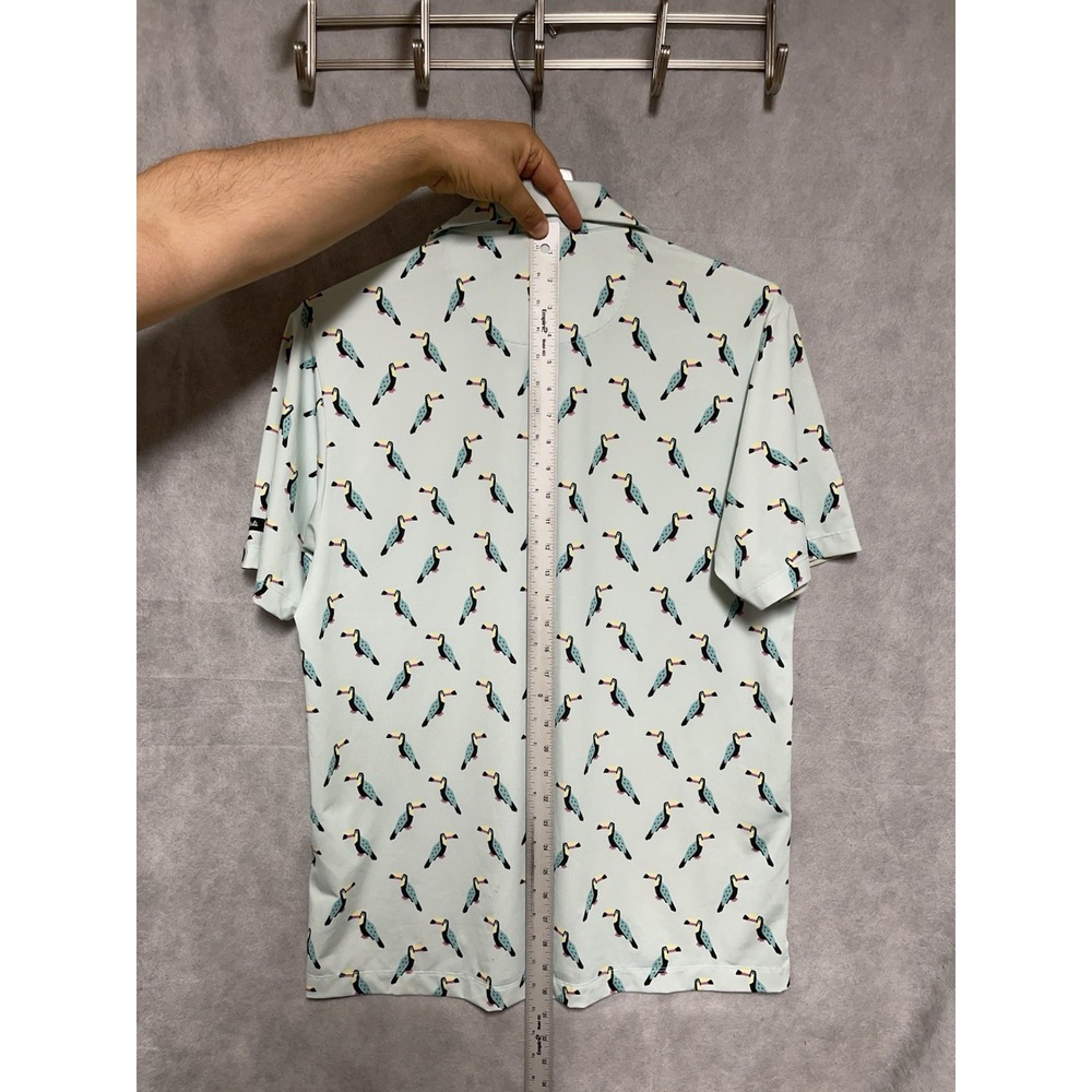 Bad Birdie Polo Shirt Men L Green Toucan Do It Golf AOP Performance Geometric - Picture 4 of 10